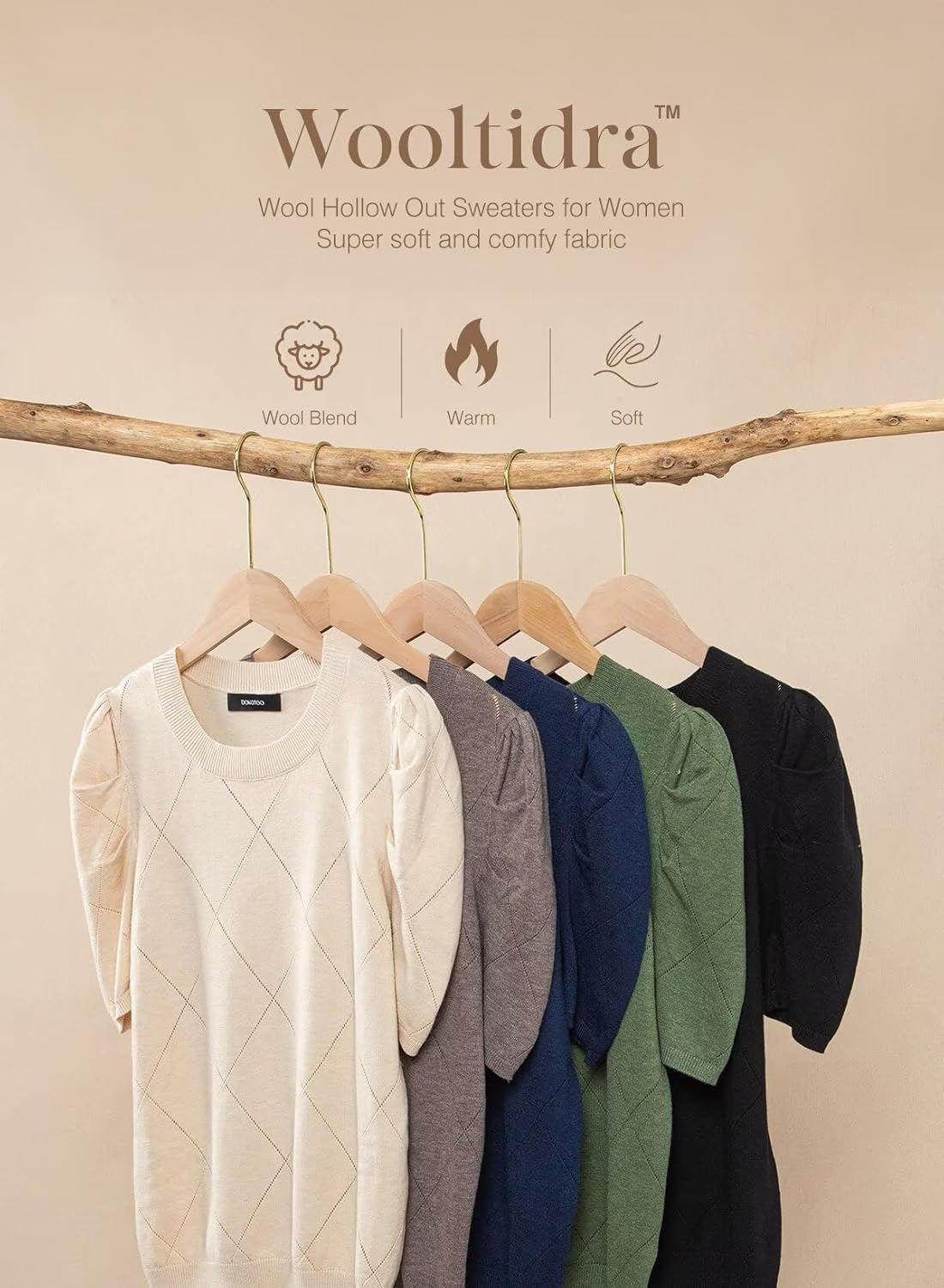 Dokotoo Women's Short Puff Sleeve Knit Tops 2025 Round Neck Hollow Out Tops Cozy Sweaters for Women - Image 5