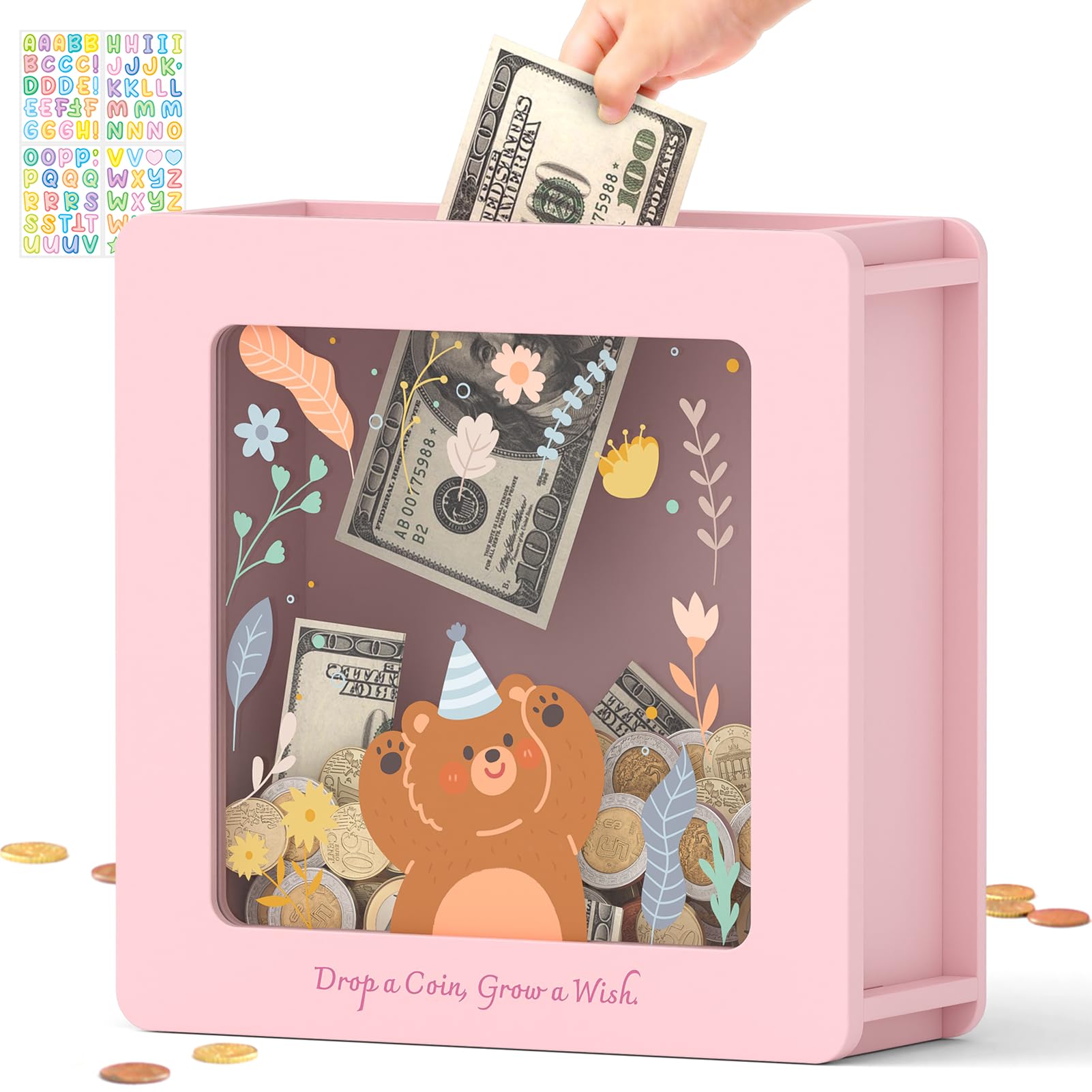 Summidate Custom Piggy Bank for Kids, Wooden Reusable Framed Money Bank