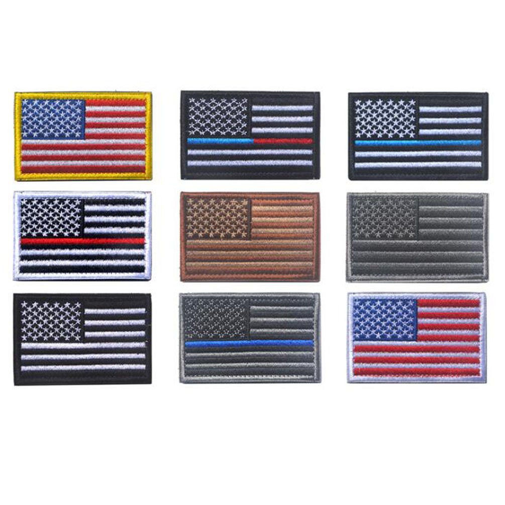 USA American Flag Tactical Patches Bundle, Patch for Uniforms Jackets Hats Bags Embroidered Patch 9 PCS