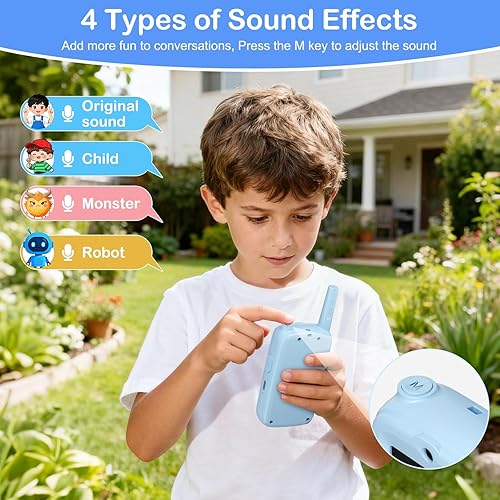 Miniatura 4 de Walkie Talkies de video para niños, paquete de 2 intercomunicadores de video recargables para niños, largo alcance con 3 tipos de cambiador de voz,