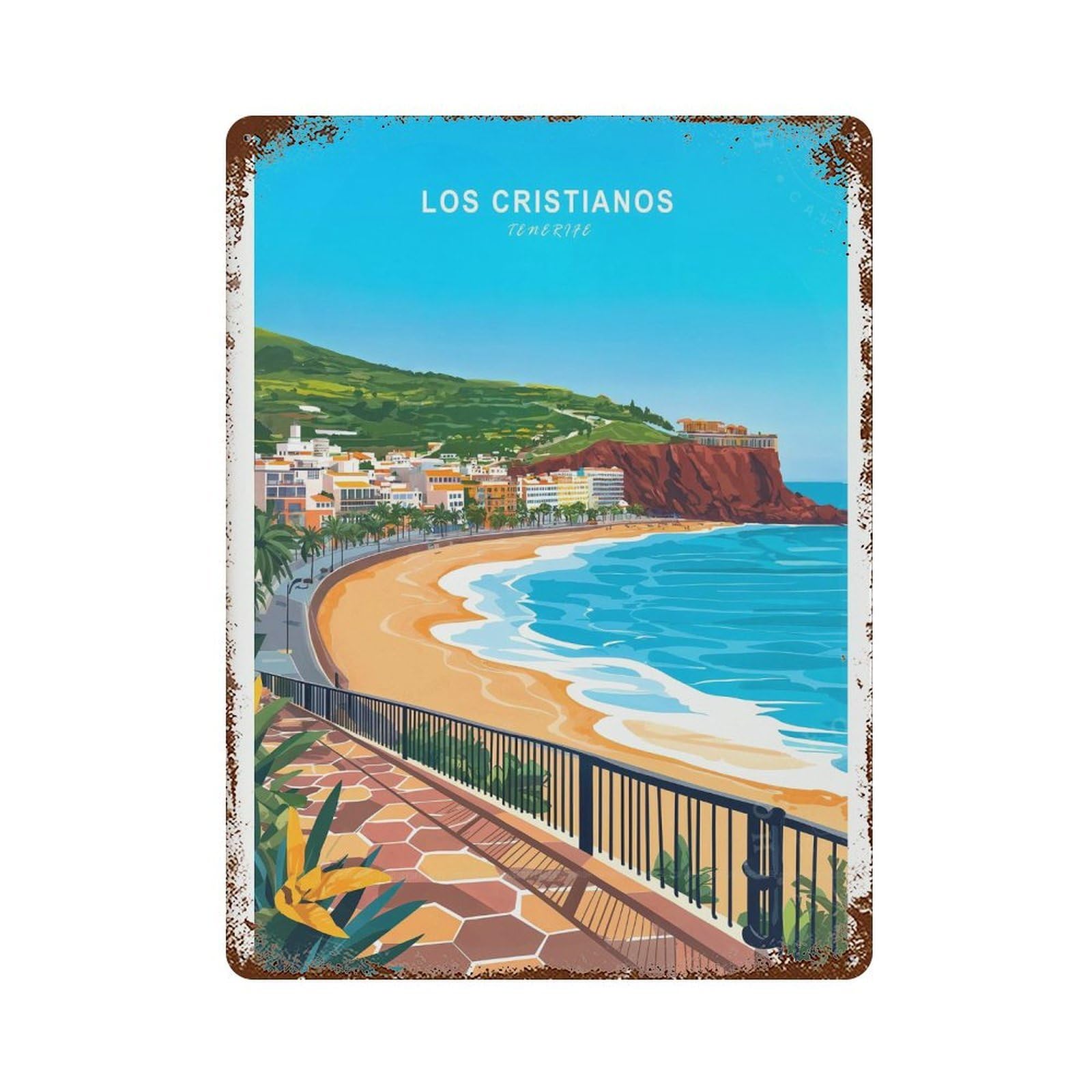 xiaoxiaoshen Los Cristianos Tenerife Travel Minimalist Cityscape (2) Wall Decor Art Metal Tin Poster Modern Home Decor Art Home Bar Shop Decorations Vintage Sign 40x30cm