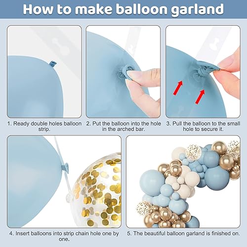 Miniatura 3 de Amandir Kit de arco de guirnalda de globos azul polvoriento, 153 piezas, diferentes tamaños de 18, 12, 10, 5 pulgadas, color azul y blanco, arena,