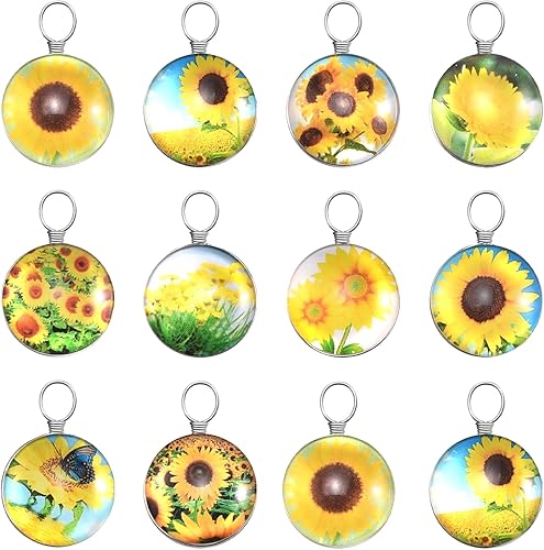 10 dijes de flores de margaritas de doble cara con imagen 3D de girasol amarillo, dijes de cuentas de vidrio para primavera y otoño, diseño de
