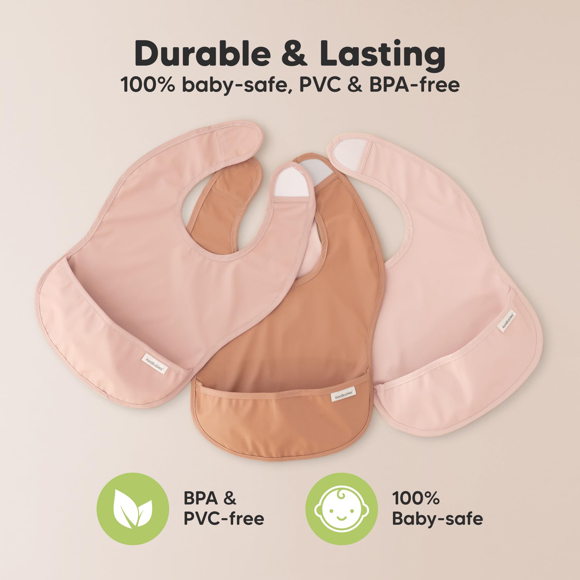 Bavoirs imperméables pour bébé lot de 3 avec récupérateur de nourriture résistant aux taches légers