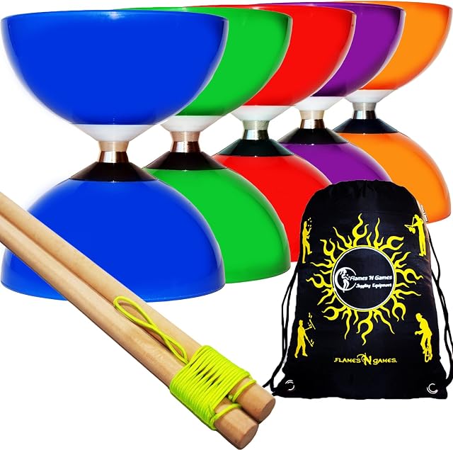 Juggle Dream CAROUSEL Diabolo Ball Bearing + Wooden Diabolo Handsticks, Diablo String + Diabolos Travel Bag. (Green Diabolo + Wooden Sticks)