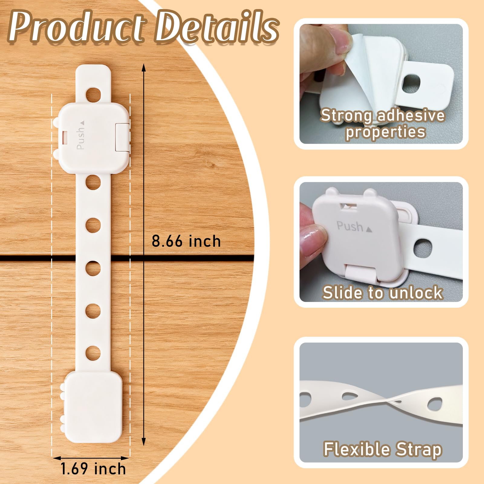 Hanqing 8 Pack Cupboard Locks for Children Adjustable Baby Proof Cupboards Locks, Child Locks for Kitchen Cupboards Drawer - Image 2