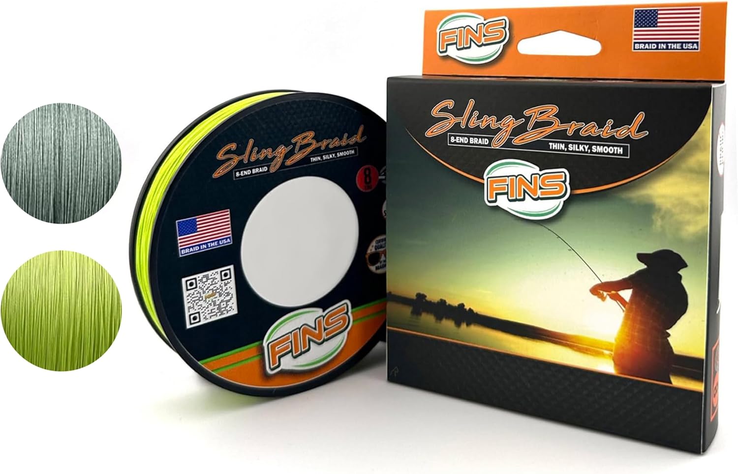 FINS Sling Braided Fishing Line – USA Made, Super Smooth 8-End Braid, 20% Stronger, Soft Feel for Delicate Bait Presentations, Superior Casting Performance, Freshwater Saltwater, Spinning Baitcasting