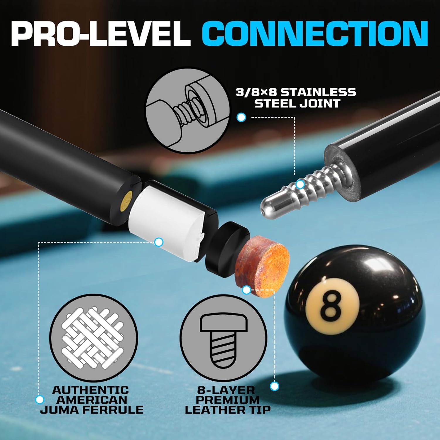 Banly Carbon Fiber Pool Cue Stick - 58" Professional Pool Sticks for Adults, 20-21 oz Professional Billiard Cue Sticks with 3/8 * 8 Joint and 12.5mm Tip