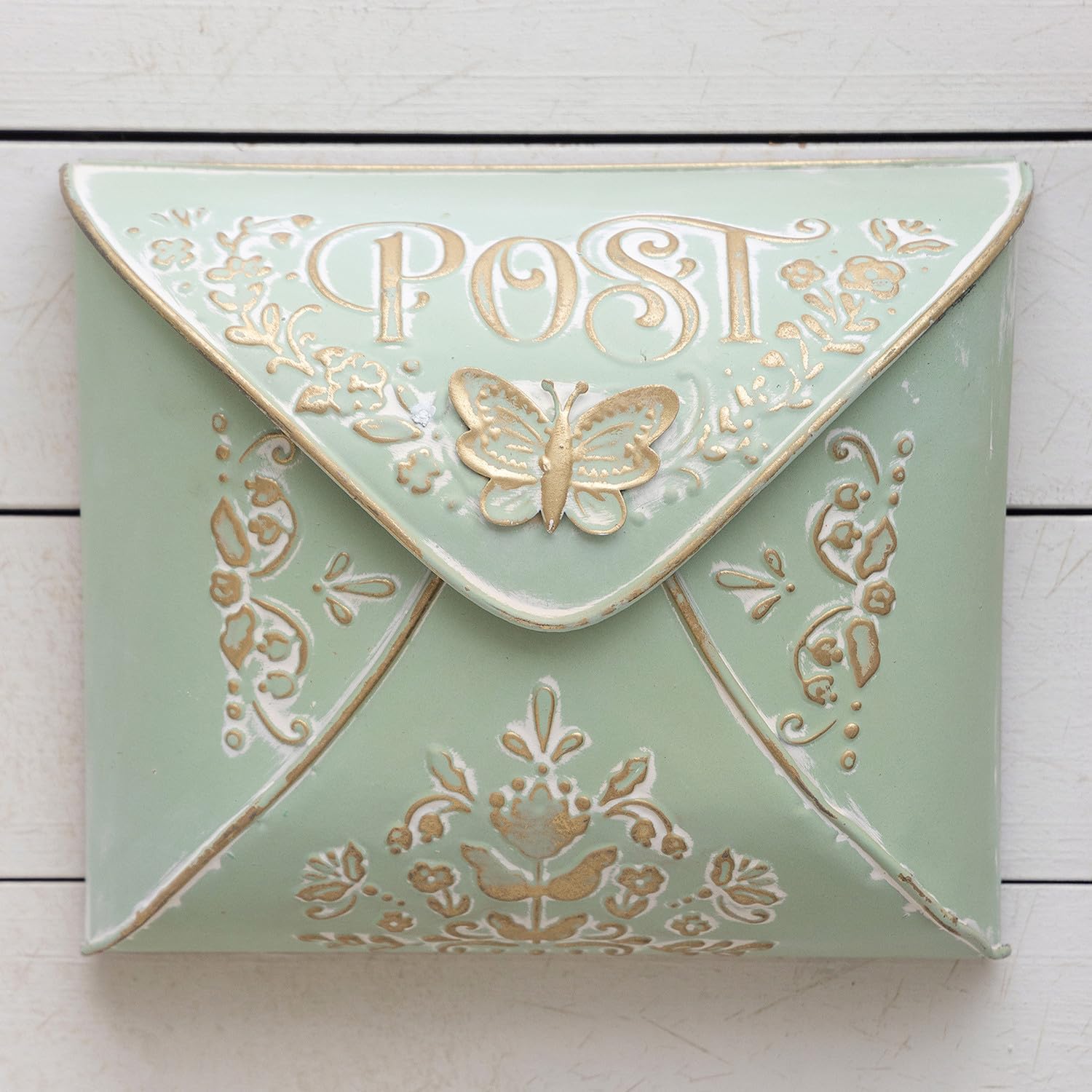 Wall Mount Mailbox for House Outside,5" D x 13.8" W x 11.4" H,Vintage Metal Door Mailbox Antique Style Nostalgic Charm Home Decor Garden Vintage English Cottage Decor (Green)