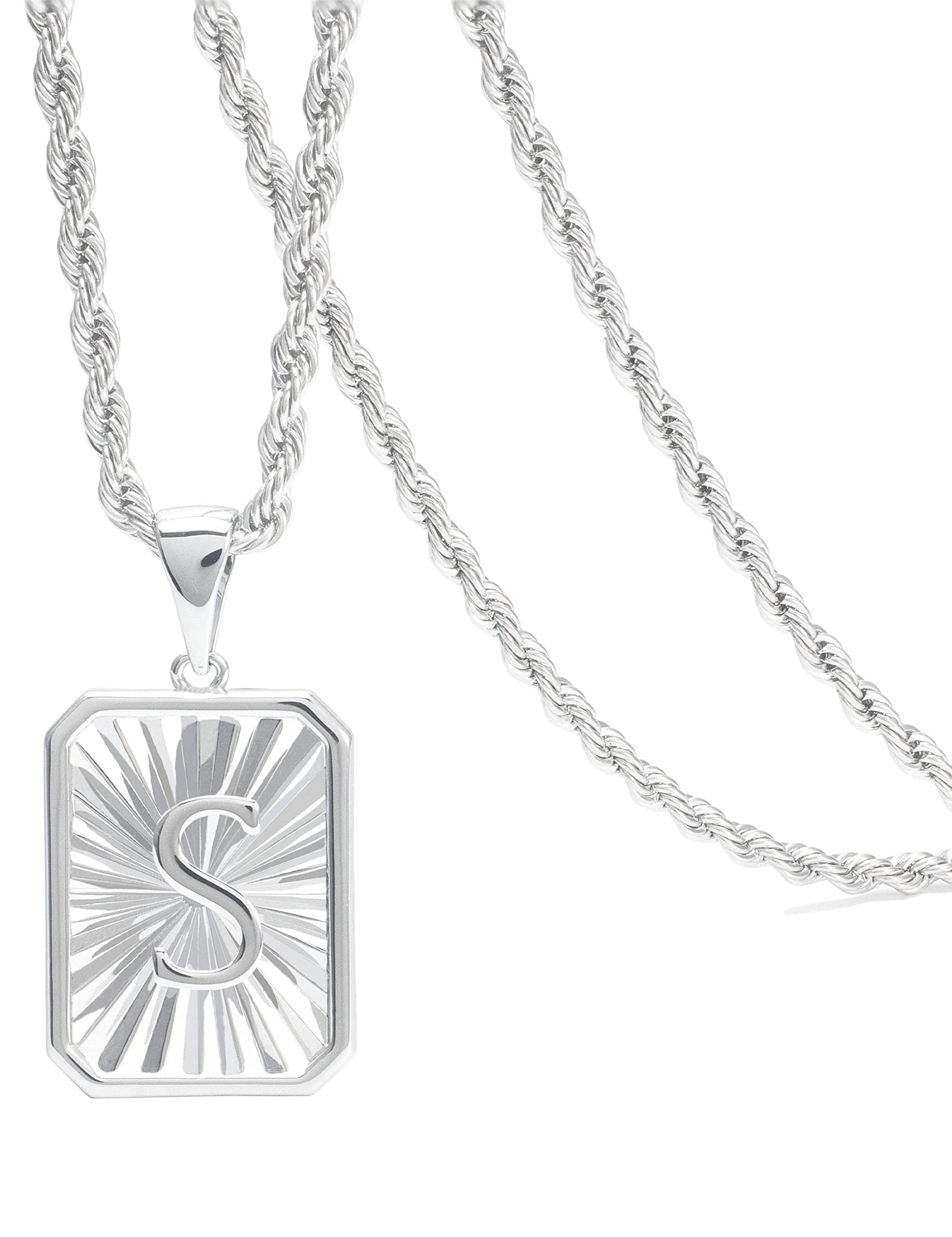 AirrtyInitial Letter Pendant Necklace for Men Women Black/Silver / 18K Gold Plated Rope Chain Necklace 20 Inches Initial Necklaces for Men