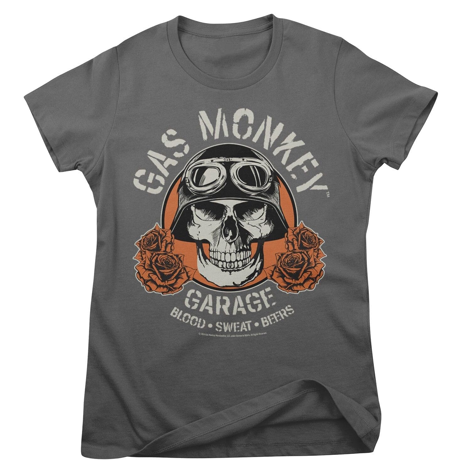 Gas Monkey Garage Women's Dark Grey Officially Licensed Skull T-Shirt (Dark Grey), Medium