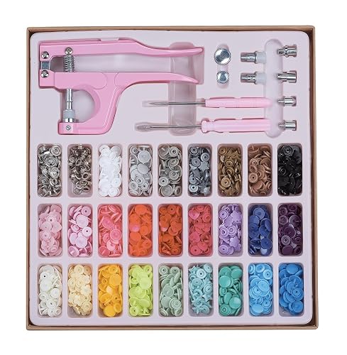 Plastic Snap Fastener Kit, Plastic and Metal Snap Buttons with Snaps Pliers Set, 270 Sets Resin and Metal Snap Buttons for Sewing and Crafting (Pink)