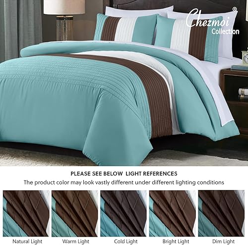 Miniatura 5 de Chezmoi Collection Briar - Juego de edredón de 7 piezas tamaño California King con sábanas, edredón ligero, azul, marrón, beige, lujoso, plisado, a