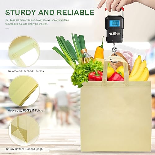 Miniatura 3 de Bolsas reutilizables para comestibles, paquete de 50 bolsas de compras grandes ecológicas para comestibles, bolsas de compras no tejidas de 14 x