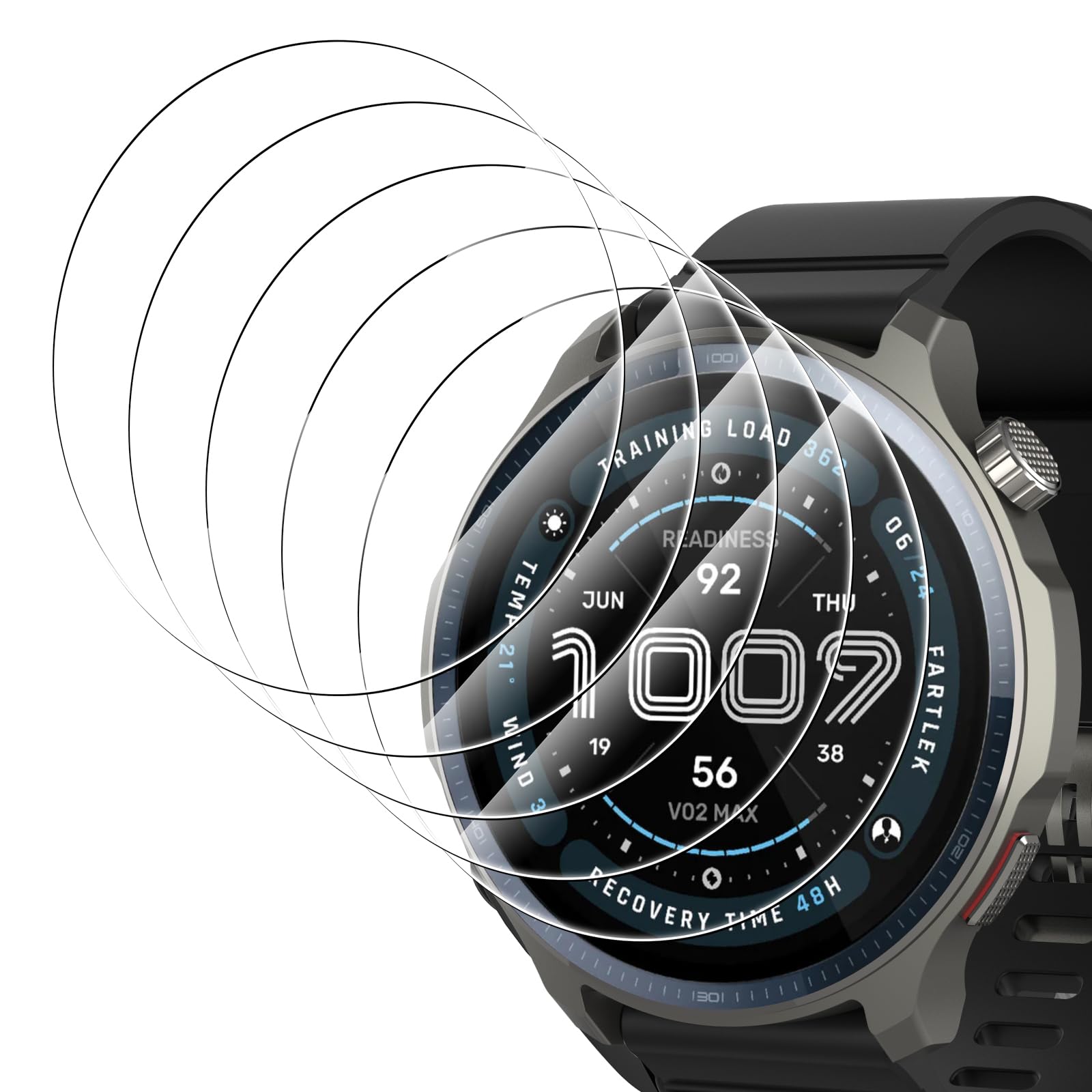 Simpeak 5 Piezas Protector de Pantalla Compatible con Amazfit Balance 2, Anti-Arañazo, Dureza 9H, Sin Burbujas, HD Película Cristal Templado