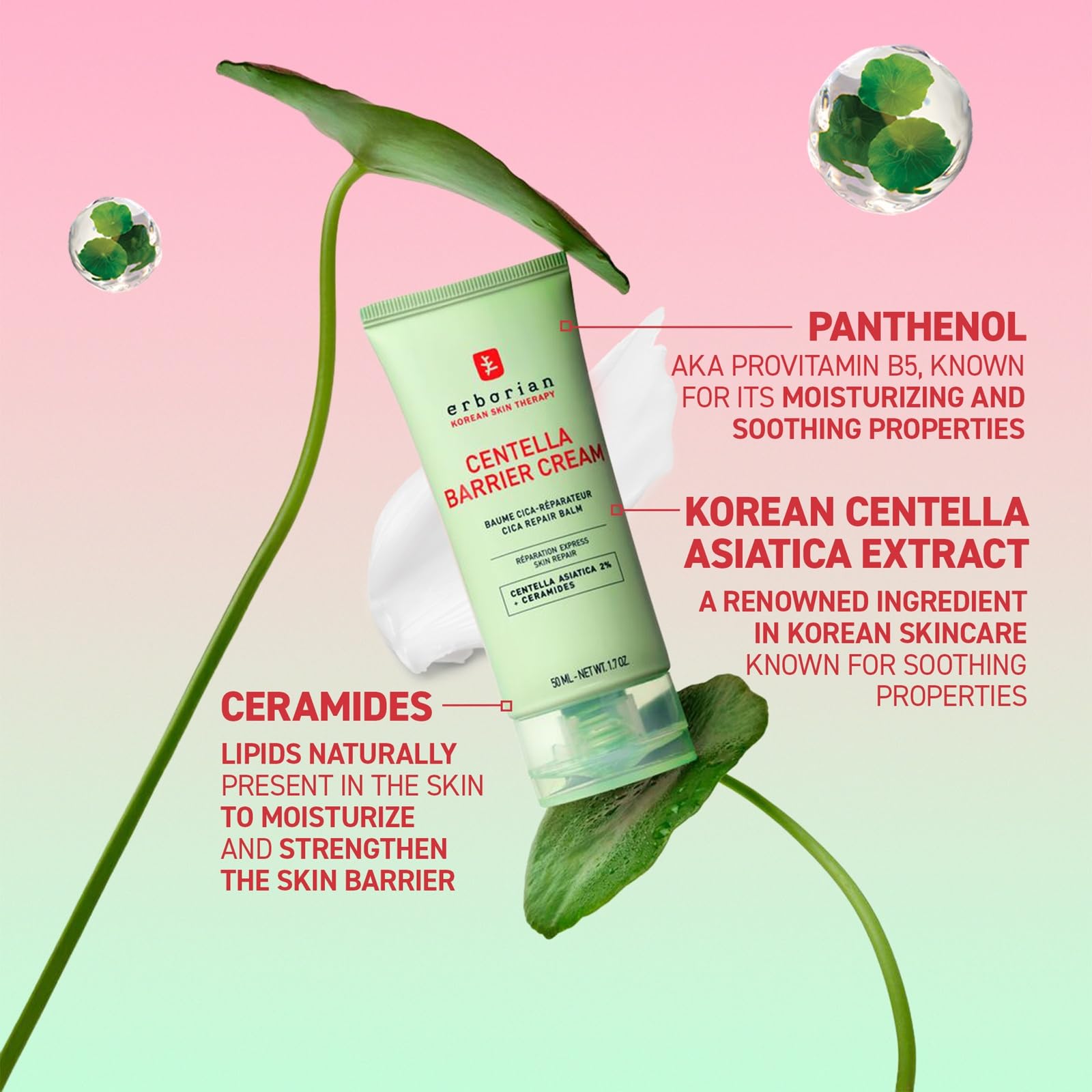 Erborian Centella Barrier Cream, Recovery Balm for Dry & Sensitive Complexions, Deep Ceramide Moisturizer, Calms & Repairs Texture, Korean Skincare