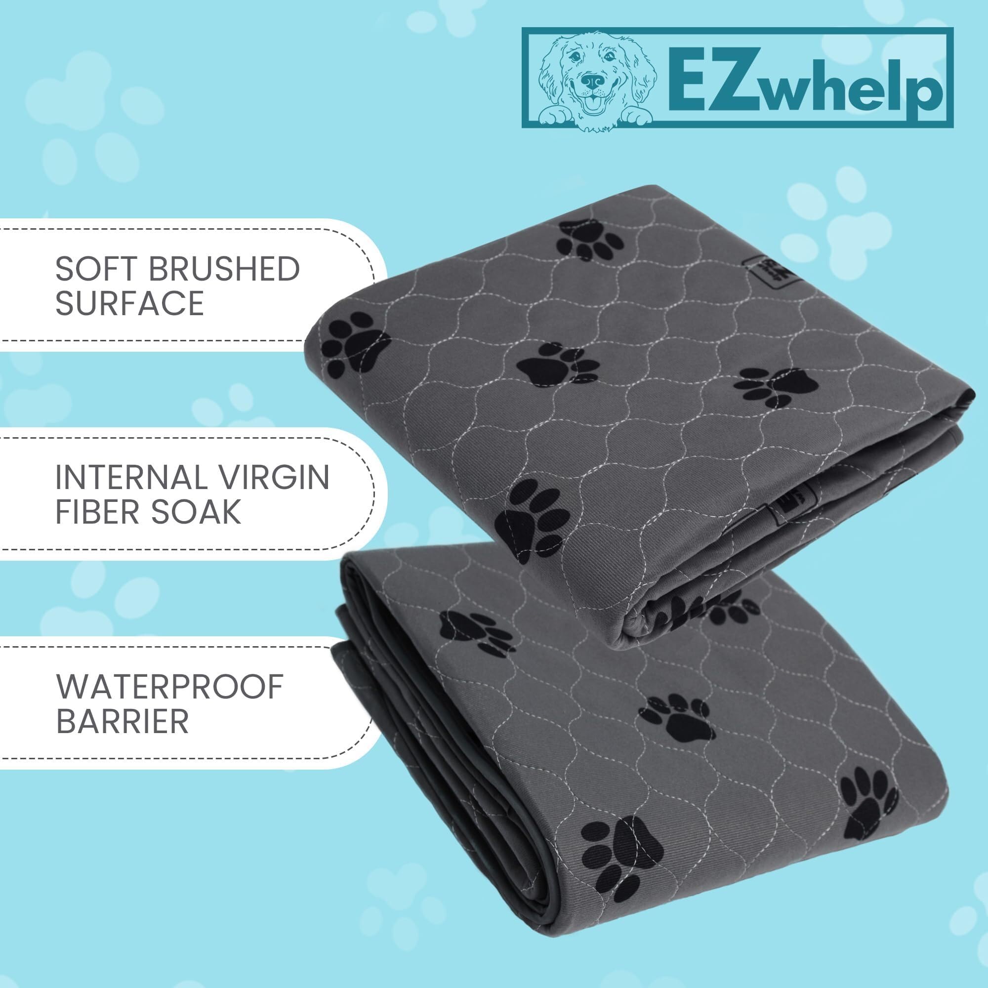 EZwhelp Almohadilla reutilizable de secado rápido, almohadillas impermeables para orina de mascotas, lavables para perros grandes, almohadillas antideslizantes de entrenamiento para perros, absorción