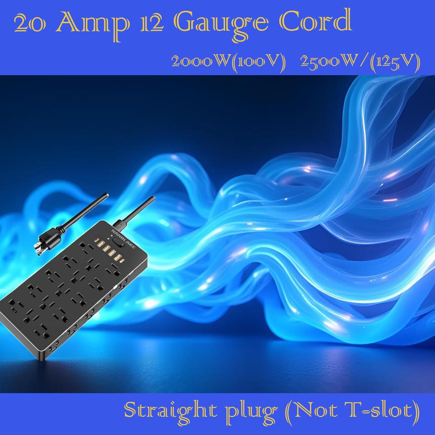 71S+XLLMd4L._AC_SL1500_ 20 Amp Power Strip Surge Protector,Heavy Duty 12 Gauge 6.5 ft Extension Cord,25 AC Outlets,6 Fast USB Ports,4000 Joules,2500W/125V,Office Workshop Household Garage Black