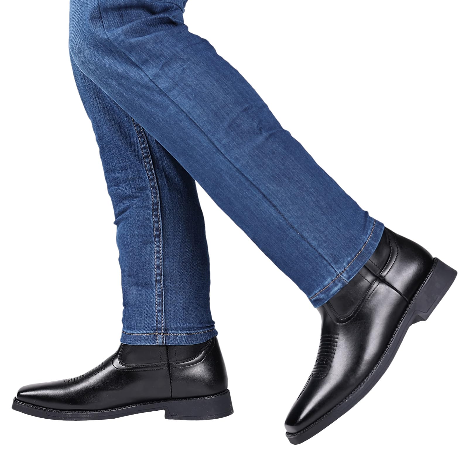 ANUFER Hommes Bout Carré Mi-Mollet Occidental Cowboy Bottes | Vintage Brodé, Slip-On, Couleur du Pinceau, Talon Carré de 3cm, Chaussures Habillées Montantes
