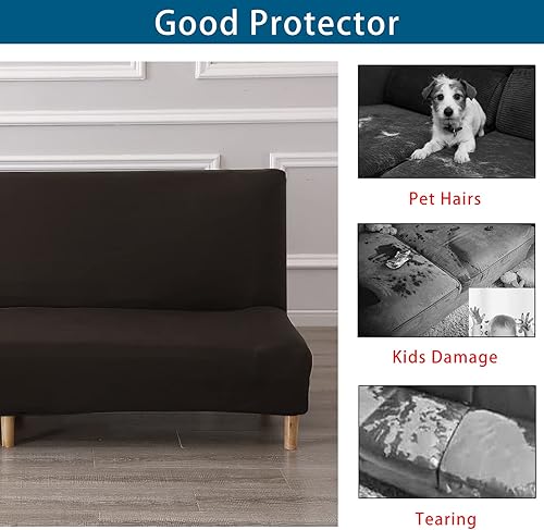 Miniatura 4 de WOMACO Funda estampada para futón, fundas elásticas para sofá o cama, tamaño Full Twin Queen, sin brazos, color café, fundas protectoras con parte