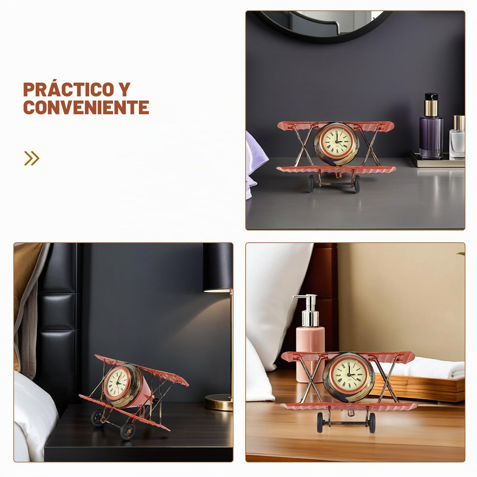 HOMSFOU Reloj De La Sala Reloj De Mesa Biplano Reloj De Mesa De Noche Relojes De Pared De Aviones Mini Reloj De Mesa Modelo De Reloj De Avión Despertador De Avion Manto De Chimenea Metal