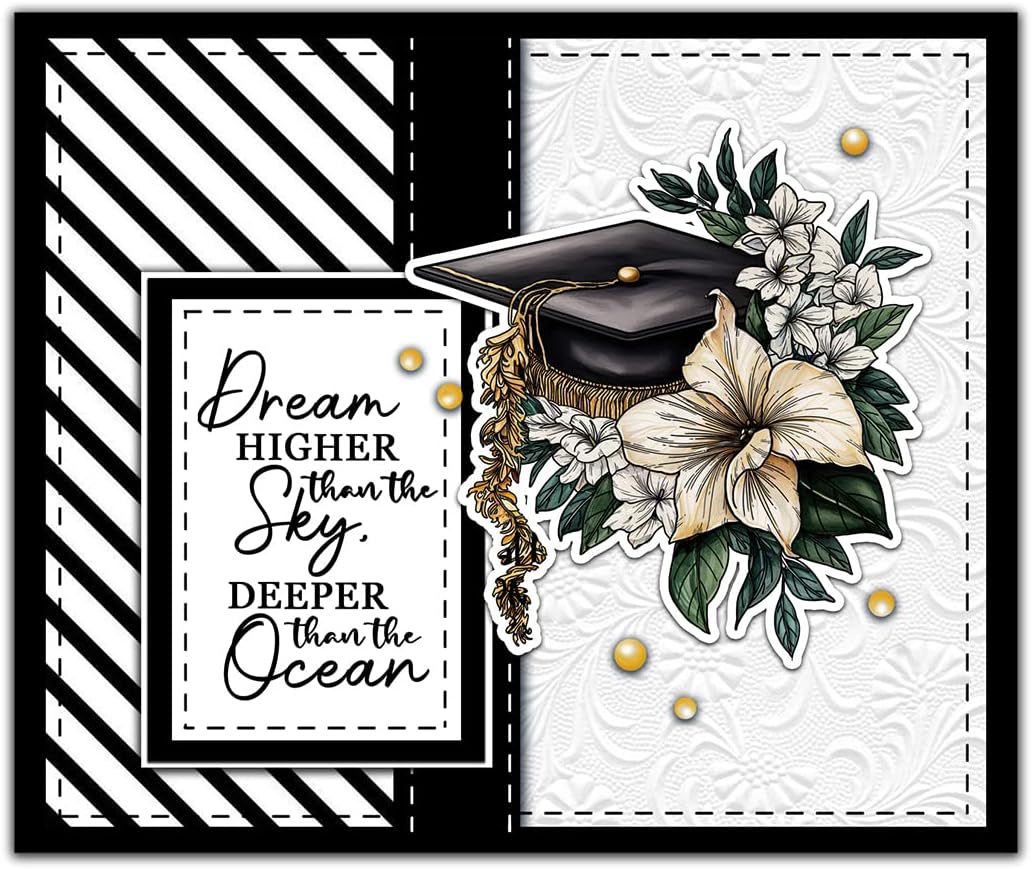 Graduation Season Books and Flowers Clear Stamps and Dies Set for Card Making DIY Scrapbooking Supplies Silicone Stamps and Metal Cutting Dies for Paper Albums Crafts Decor