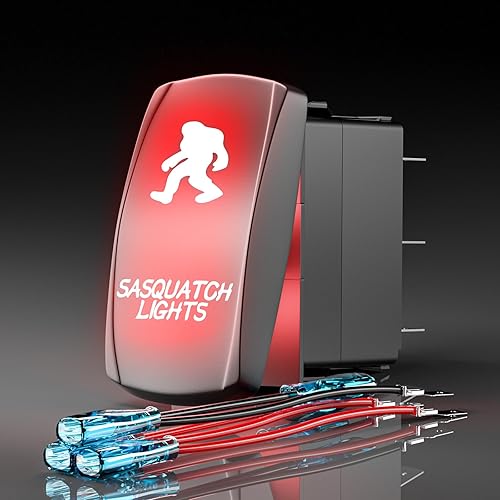 Interruptor basculante Sasquatch, interruptor de palanca grabado con láser, SPST 5 pines, 12 V, 24 V, cables de puente para automóviles, camiones,