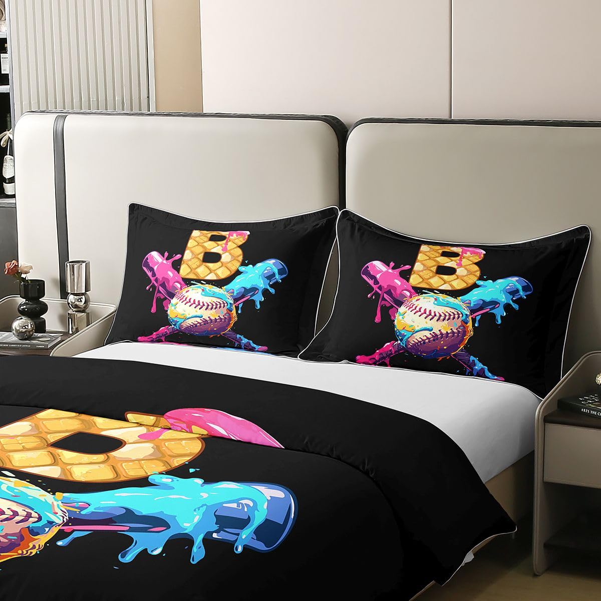 Homewish Gry baseballowe pościel podwójne łóżko zestaw lody litera B bawełna poszewka na kołdrę piłka gamingowa poszewka na kołdrę, sport baseball monogram zestawy łóżek
