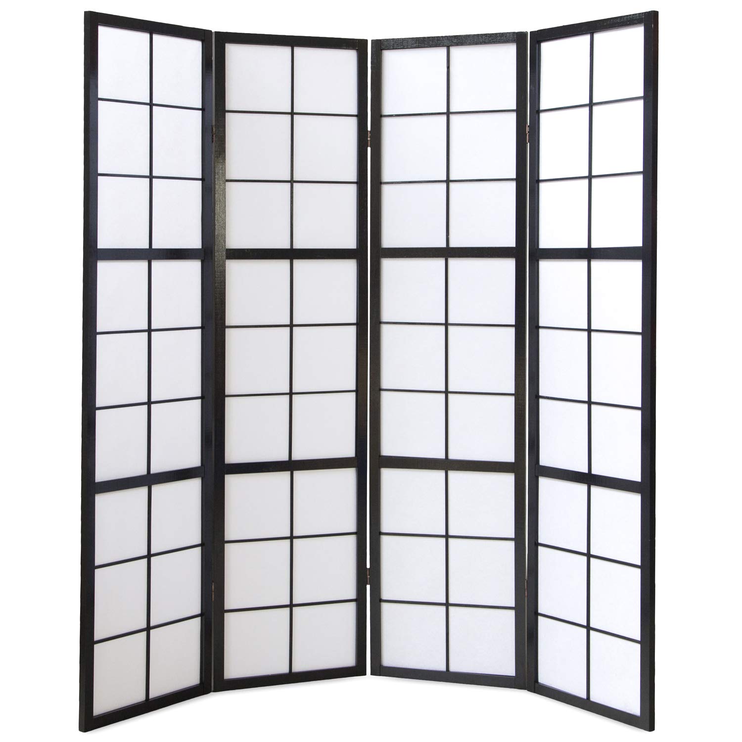 PEGANE Paravent Japonais Shoji en Bois Noir de 4 pans
