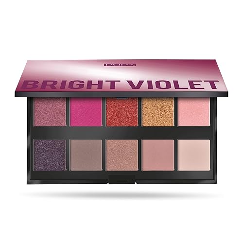 Pupa Milano Make Up Stories Paleta de sombras de ojos 003 Bright Violet - Colección de sombras de 10 sombras con opciones de color mate, satinado y