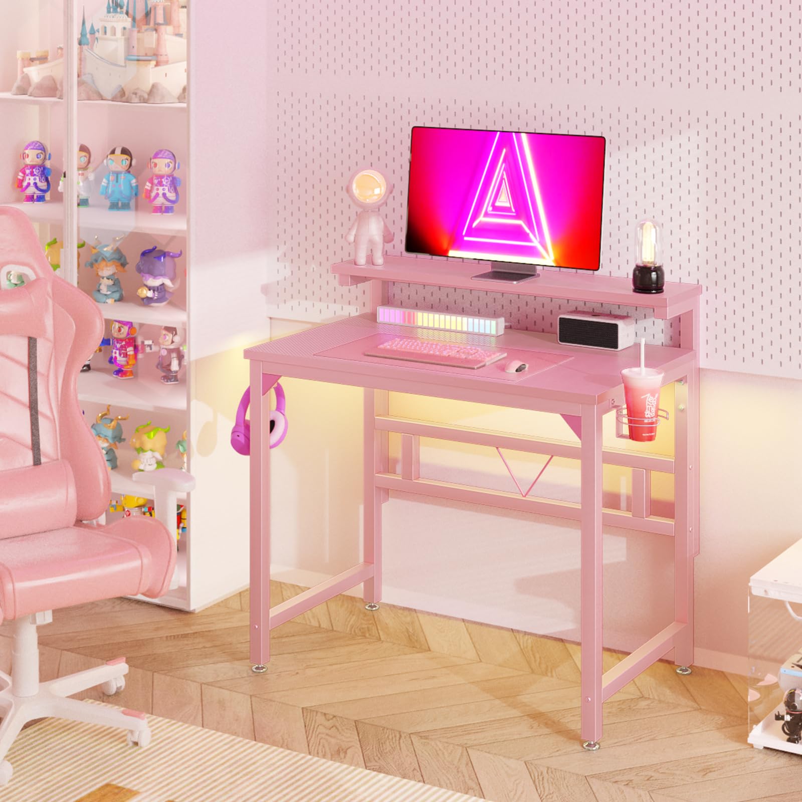 Scrivania Gaming TREETALK 80cm - Regolabile In Altezza Con Supporto Monitor E Portabicchieri