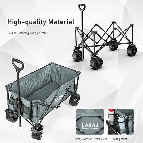 Miniatura 5 de Carro plegable, carro plegable resistente, carrito plegable con ruedas grandes todo terreno para jardín al aire libre, picnic, playa, deportes,