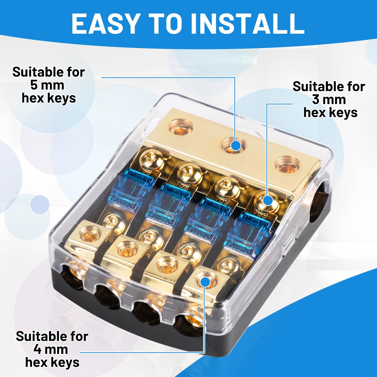 SWAWIS Mini ANL Sicherungshalter 4 Wege, Mit 0/4 Gauge Eingang und 4/8 Gauge Ausgang, Sicherungskasten für 30A-100A Sicherungen, KFZ Sicherungshalter für Auto Audio und Autobatterie