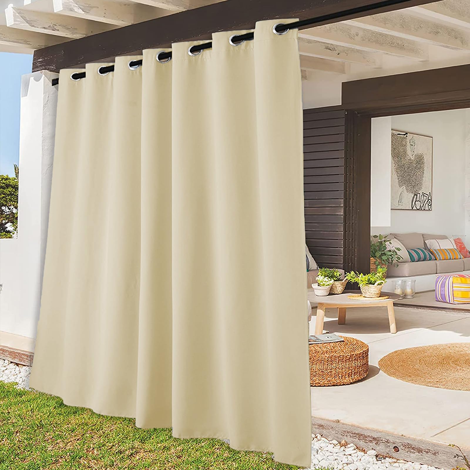 TECDOTO Cortinas Exteriores para Patio, Cortinas Impermeables Resistentes al a Intemperie con Ojales, Cortina Exterior Bloqueadora del Sol para Porche, Pérgola | 1 Panel-Beige-oscuro-259x305cm(AnxAl)