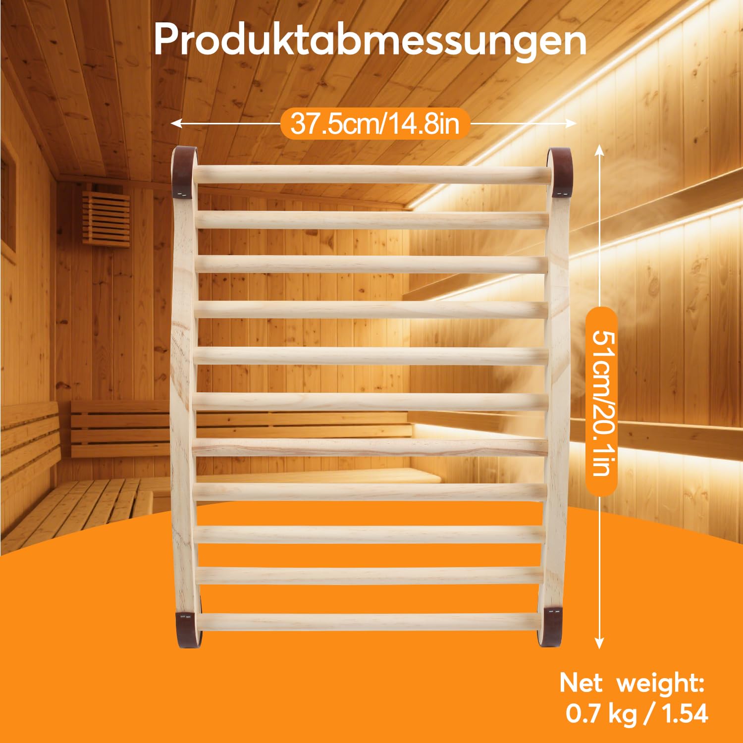 2 Stück Sauna Rückenlehne aus 100% Naturholz, Ergonomische Rückenstütze Rückenlehne mit Rutschfeste Polster, Holz Sauna Zubehör Infrarotkabine