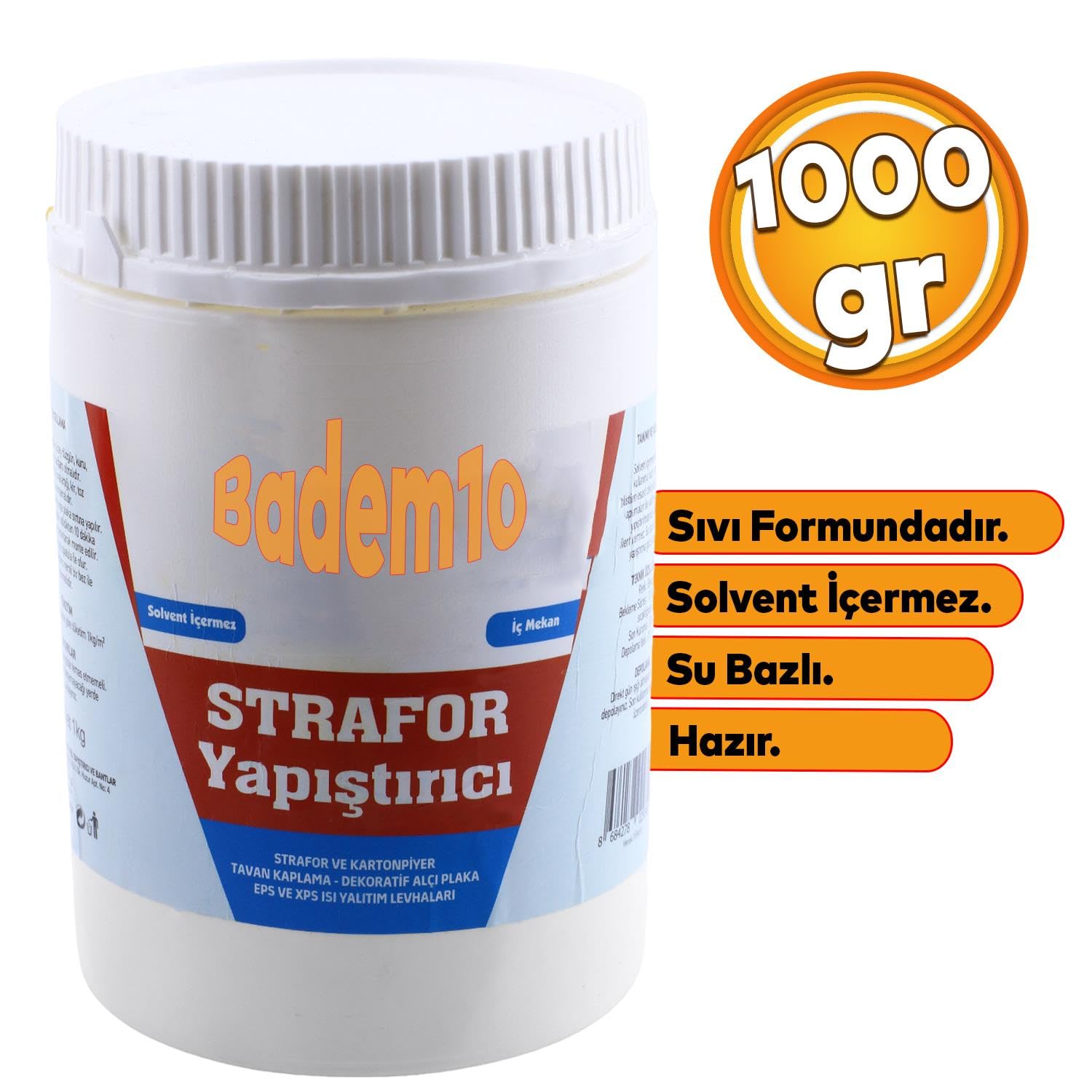 Badem10 Kartonpiyer EPS XPS Yalıtım Levha Strafor Yapıştırıcısı 1 kg Sıvı Hazır Tutkal Su Bazlı Beyaz Renk