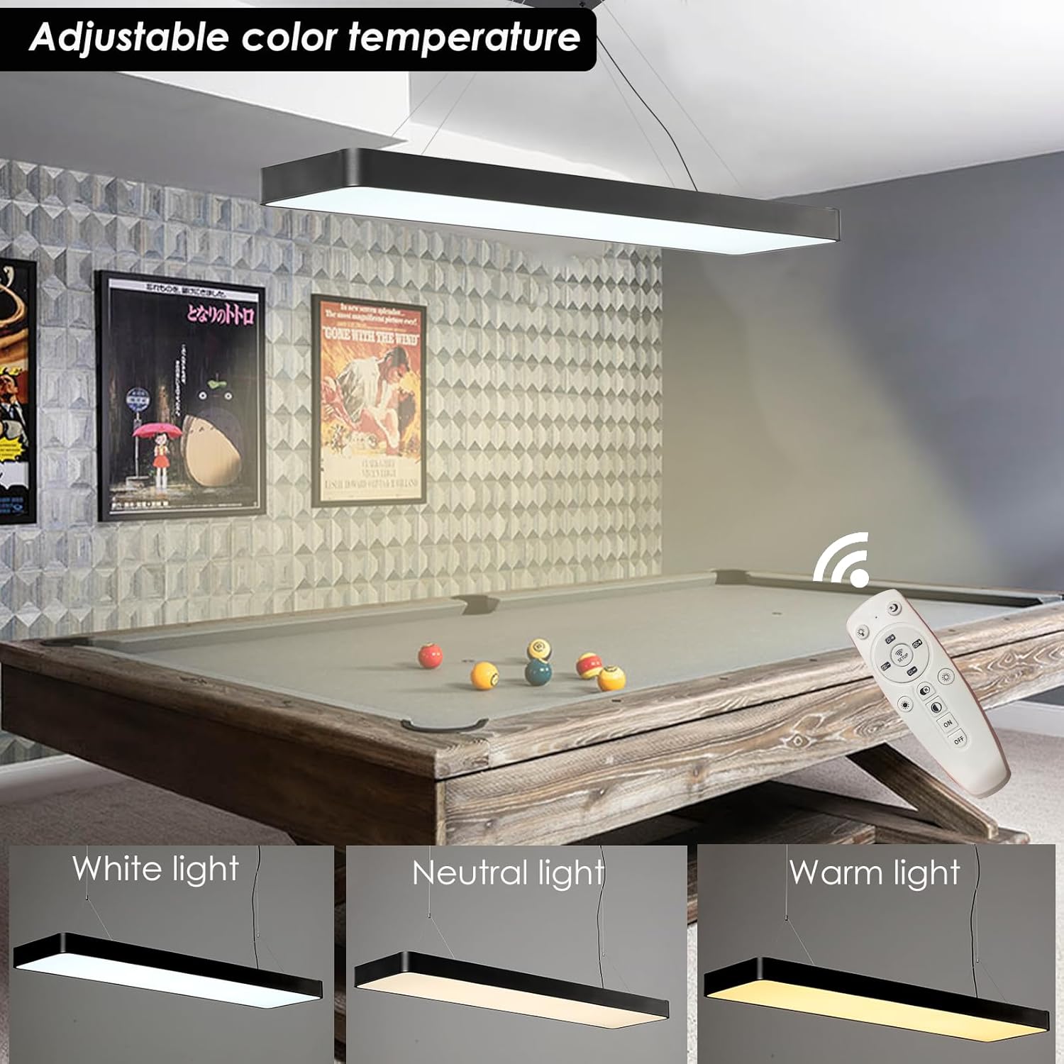 LED Billiard & Pool Table Light Hanging Light Over Pool Table for for 7'-8' Billiard Table,50W, Remote Control, Dimmable, Color Temperature Adjustable