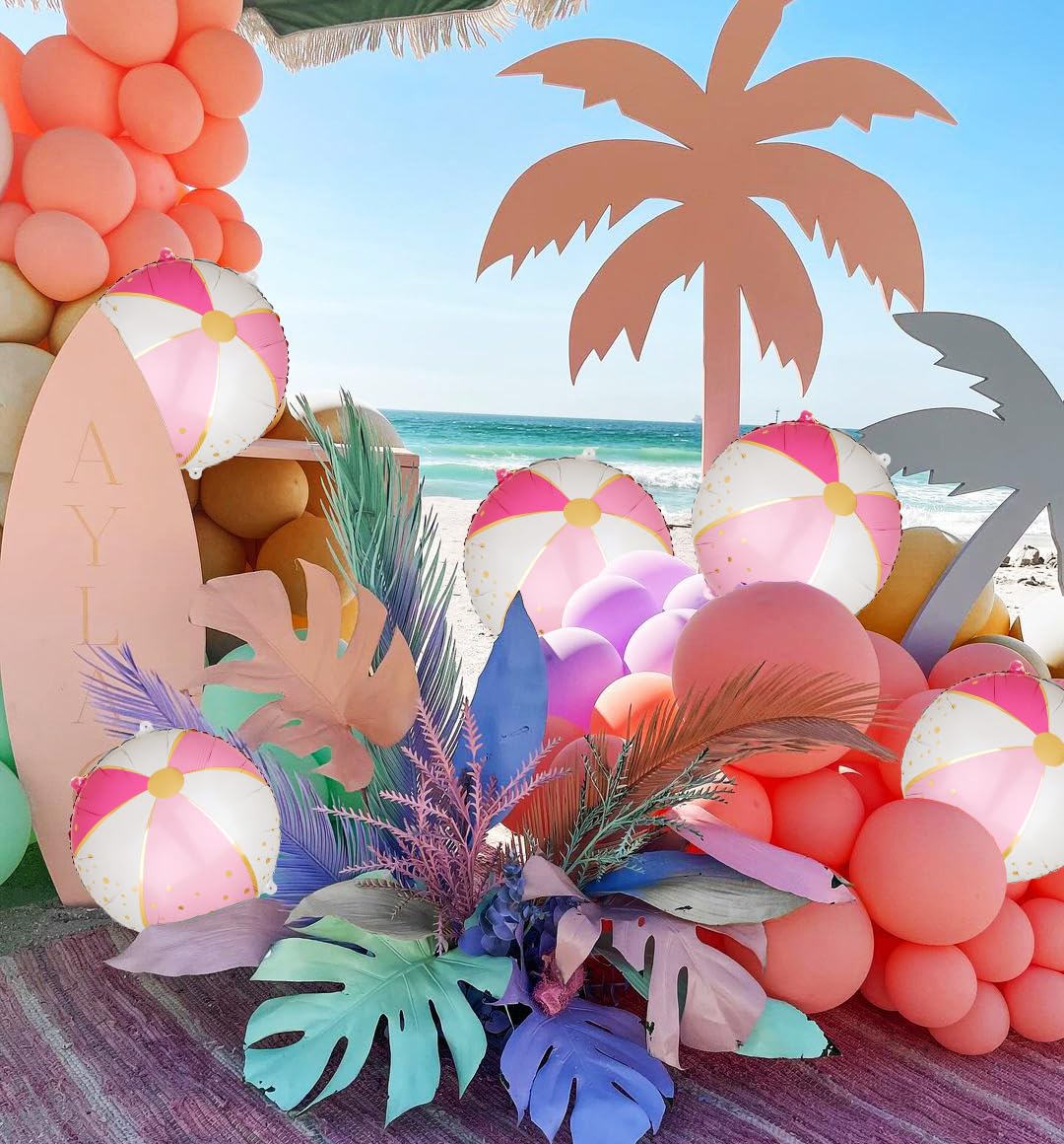 Lot 12 Ballons De Plage Gonflables – Paillettes Or Rose – 40 Cm – PVC – Pour Plage, Piscine, Fêtes Hawaïennes