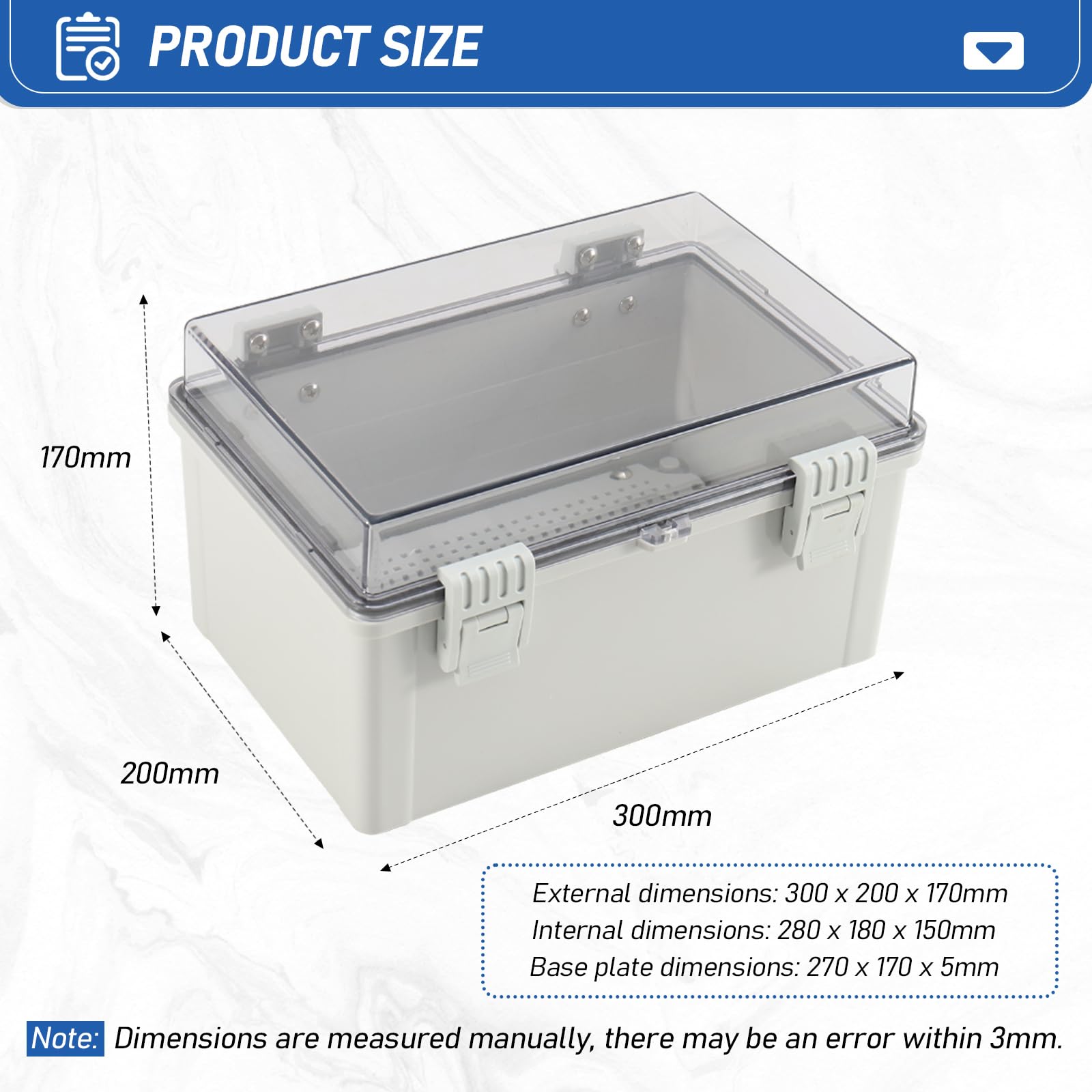 Verteilerkasten Aufputz, IP66 Elektrische Abzweigdose, Verteilerkasten Außen Wasserdicht, Anschlussdose Wasserdicht ABS, Schaltschrank Verteilerdose Stromkasten mit Montagezubehör, 30x20x17cm