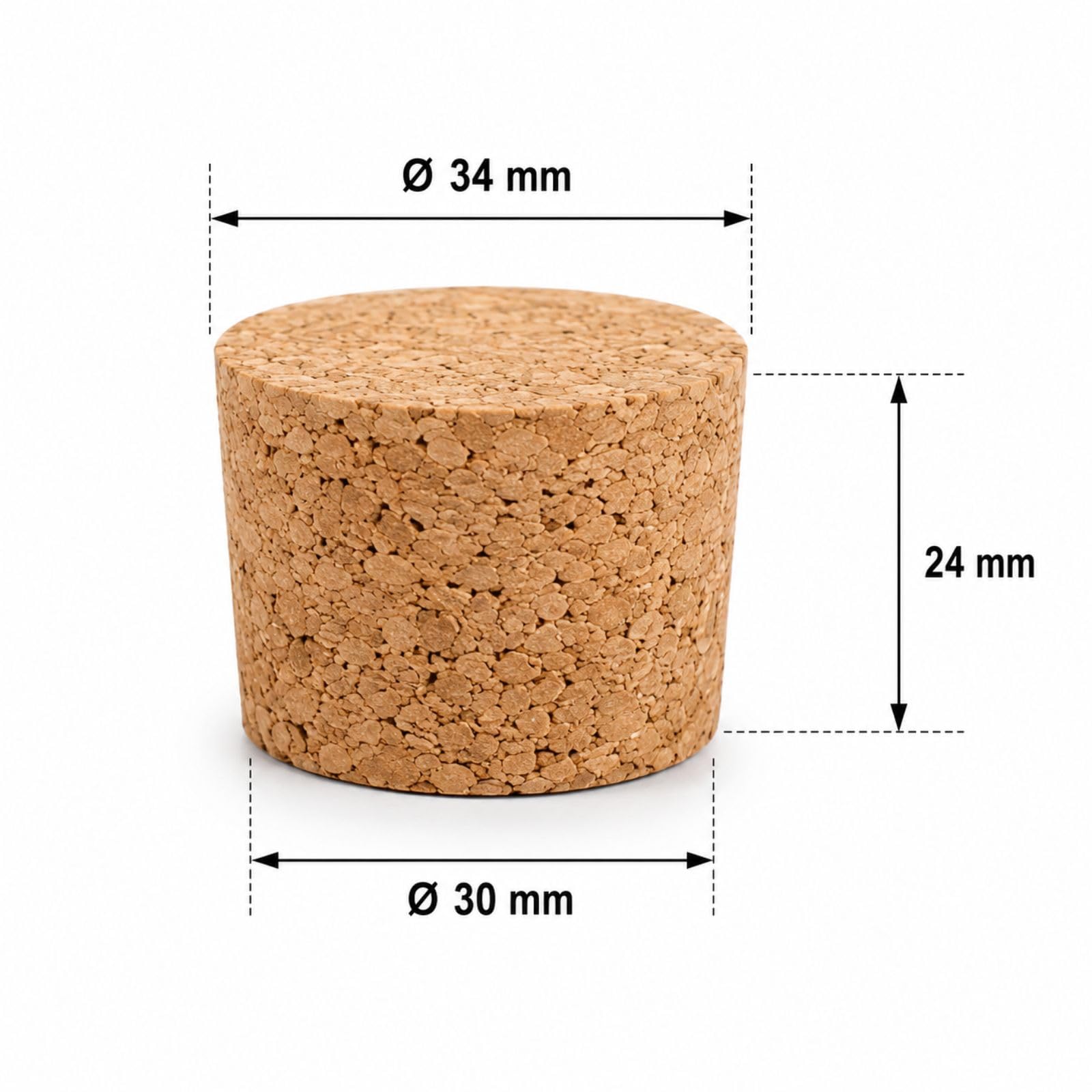 Tappi in sughero naturale, 34/30 x 24 mm, confezione da 100 pezzi, per caramelle, signore, caraffe, bottiglie e vetreria da laboratorio