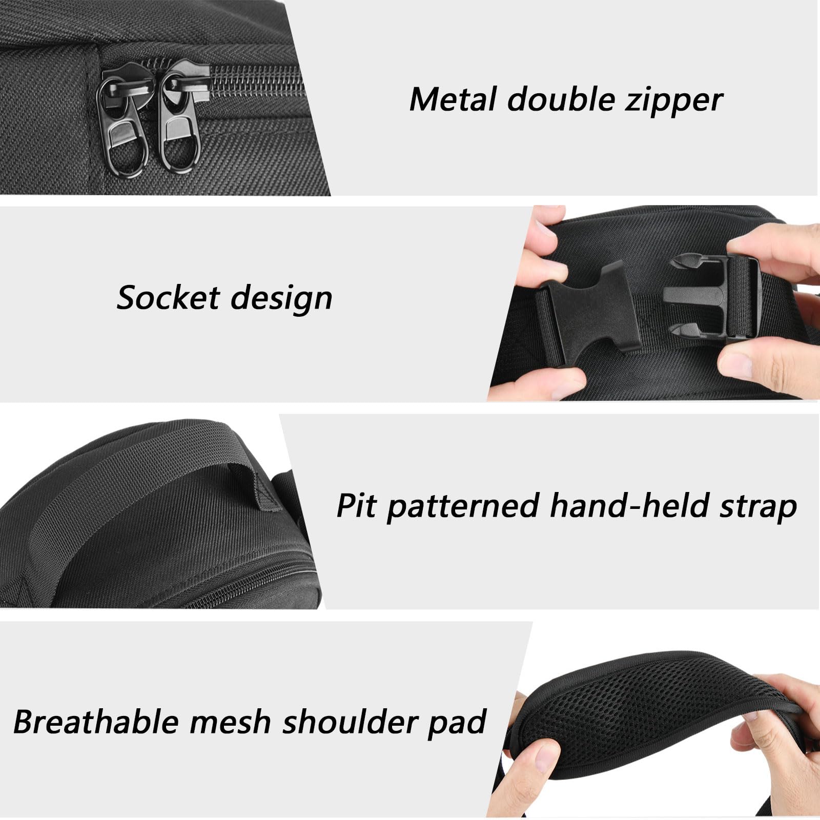 Étui de transport pour écouteurs avec poche zippée pour câble de charge et accessoires Noir