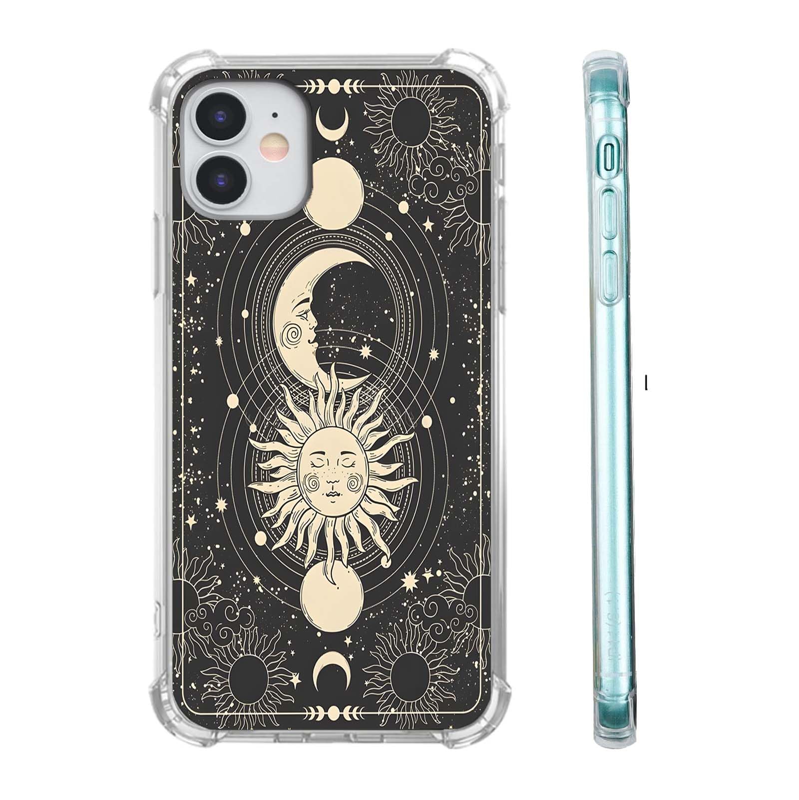 AOSSXIN Black Celestial Sun Moon and Star Case for iPhone 11,Magic Boho Illustration Pattern,Trendy Soft TPU Bumper Case for iPhone 11