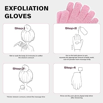 1 a Pair Exfoliating Gloves - Bamboo Shower Gloves - Bath and Body Exfoliator Mitts - Scrubs Away Ingrown Hair and Dead Skin - for Shower, Spa, Massage and Dead Skin Cell Remover - Pink