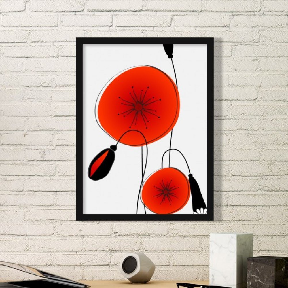 Cadre photo rectangle bois noir peinture de fleurs pavot pour deco maison