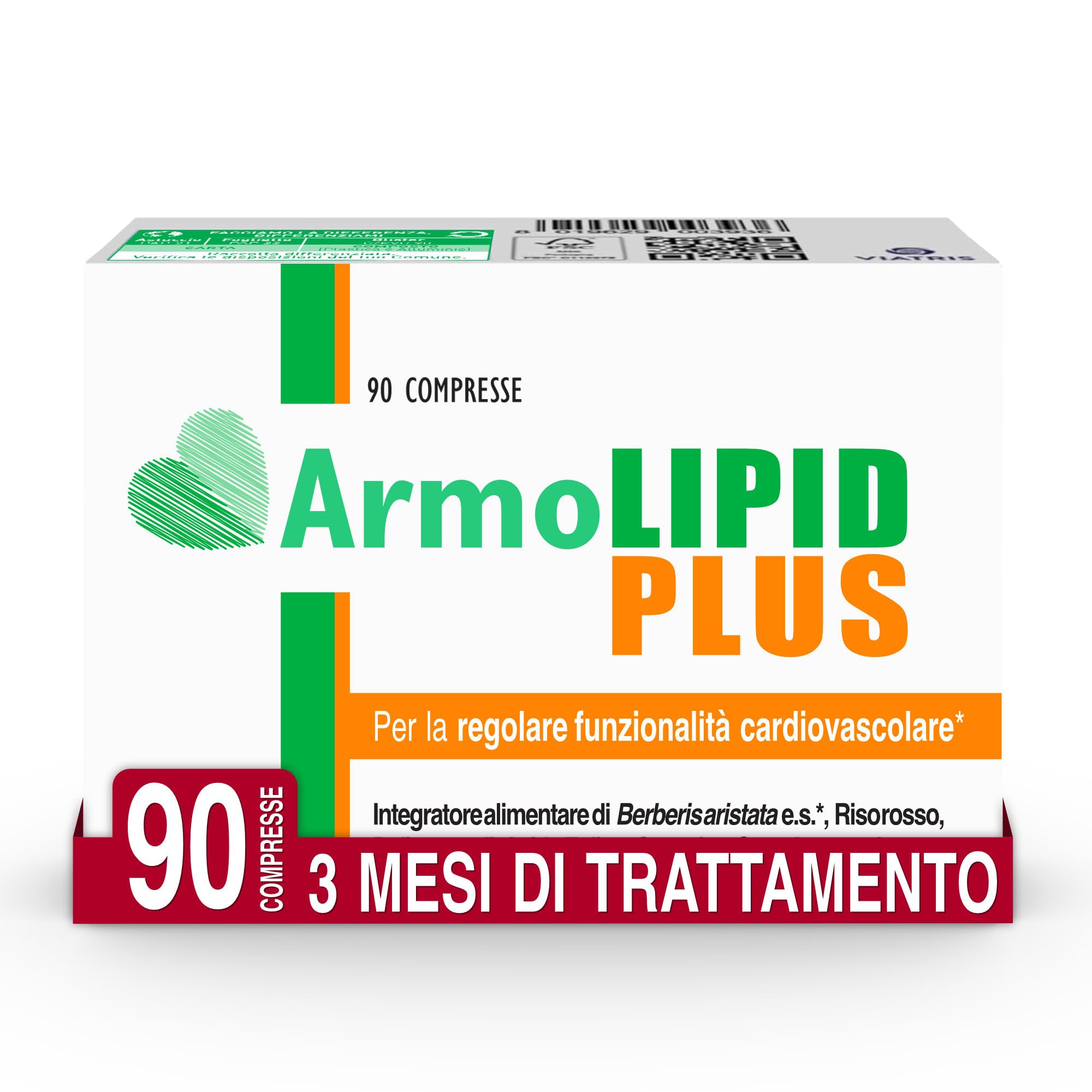 Armolipid Plus - 90 Compresse, Integratore Alimentare con Berberis Aristata, Riso Rosso Fermentato, Acido Folico, Policosanoli, Coenzima Q10 e Astaxantina