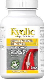 Kyolic - Cholesterol Control with Lecithin, 180 Capsules - Kyolic Cholesterol Formula 104 - Cholesterol Lowering Supplement - Kyolic Aged Garlic Extract Capsules - Heart Health & Immune System Support