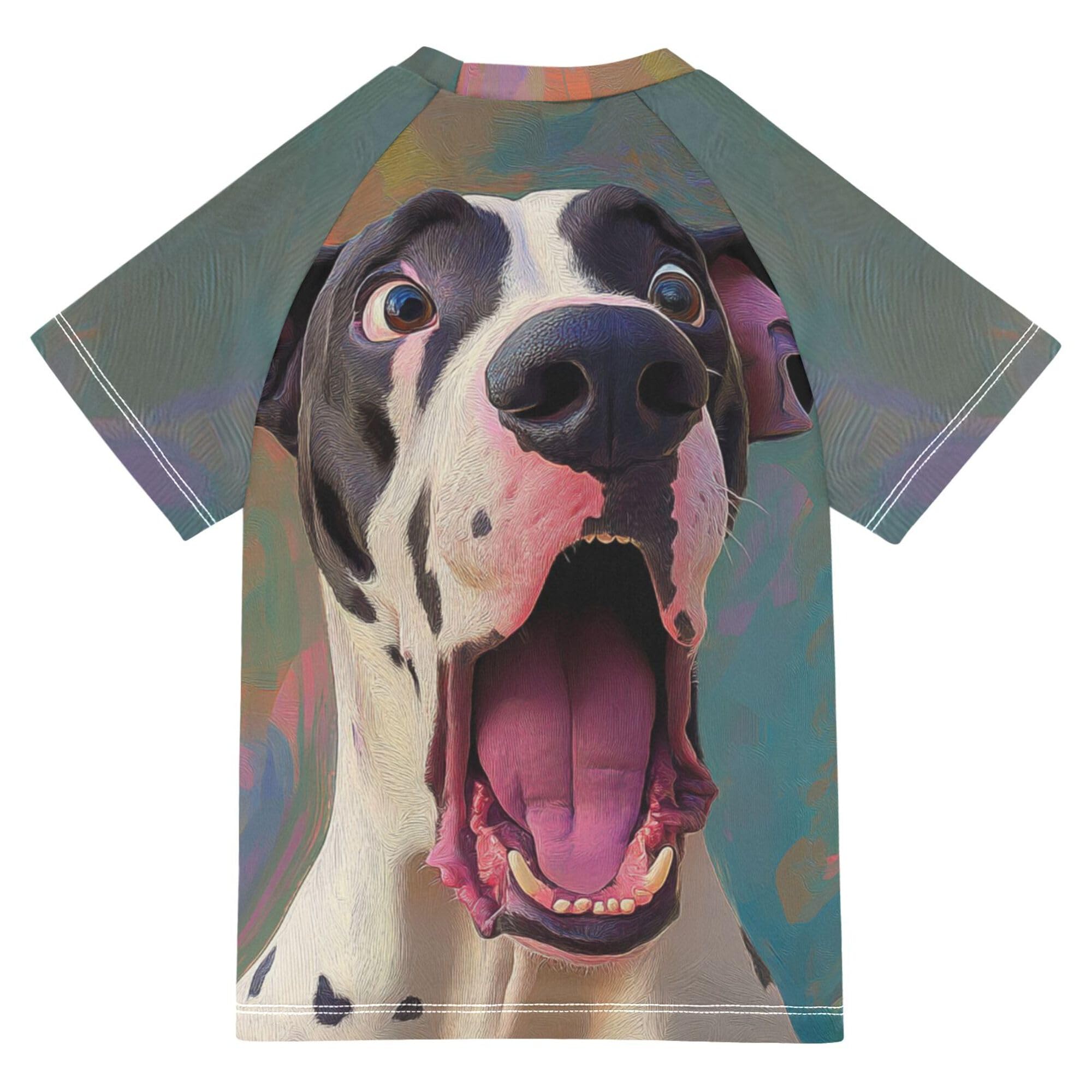 Wudan Cartoon Funny Dane Dogs Kids Bathing Suit UV Protection Kids Rash Guard Swimwears Football Shirt for Teen Boy 5-6T