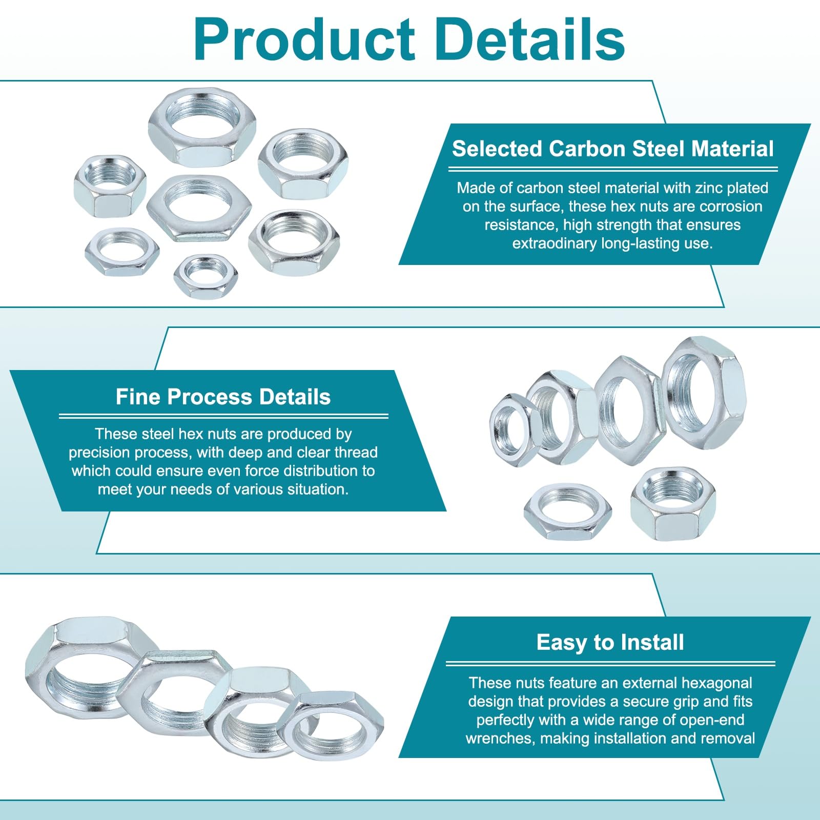 PATIKIL M12x1x7mm Steel Hex Nuts - Image 3