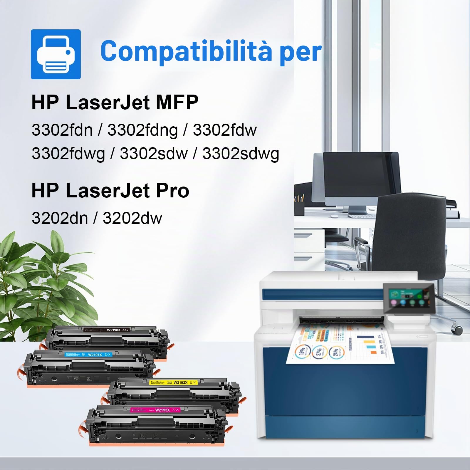 219X Toner No Chip compatibile con HP Color LaserJet Pro MFP 3302FDWG | Sostituzione di HP 219X Compatibile con HP Color LaserJet Pro MFP 3302SDWG/FDWG/FDNG 3202DW per un uso intensivo in ufficio