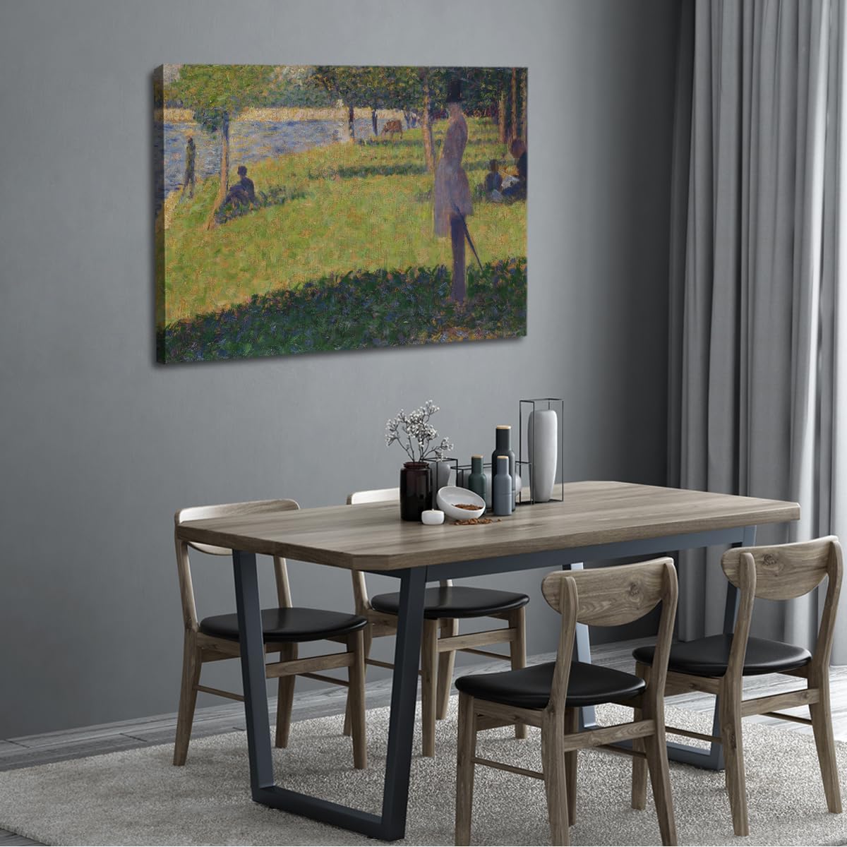CHERHERART Oprawione płótno ścienne Sunday on La Grande Jatte obraz na płótnie do kawiarni jadalni sypialni kawiarni gabinet dekoracja do domu 60x90cm